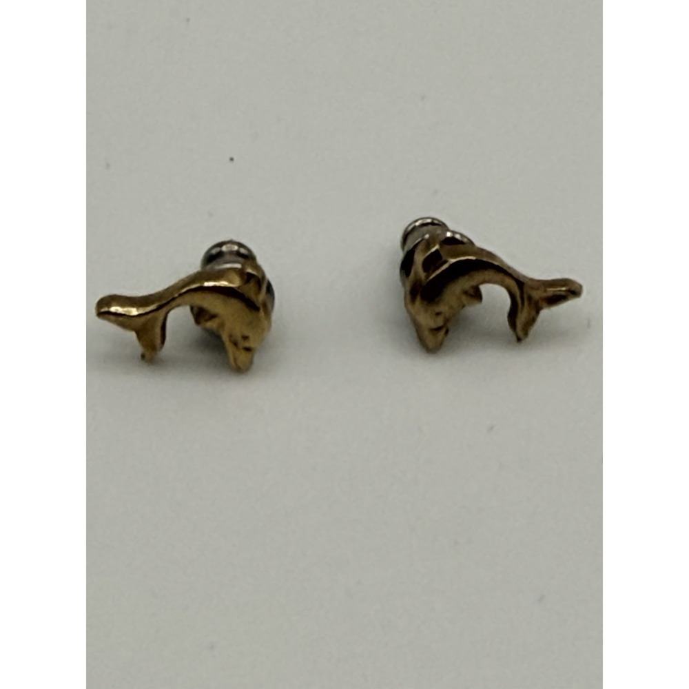 Gold Tone Dolphin Earrings Pierced Stud
